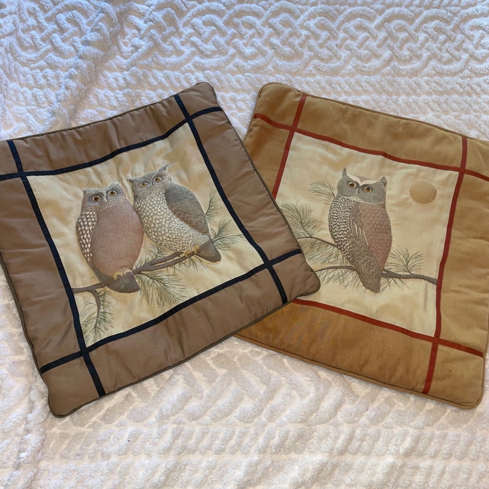 Handmade Puff Owl 20" Pillow Cover Dee Chase Brown Tan Rustic Farmhouse Woodland